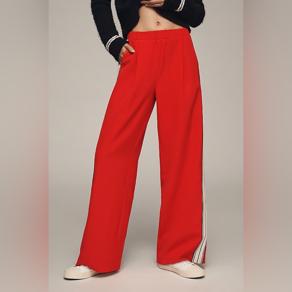 bishop + young Red Wide-Leg Track Pants with Side Stripe